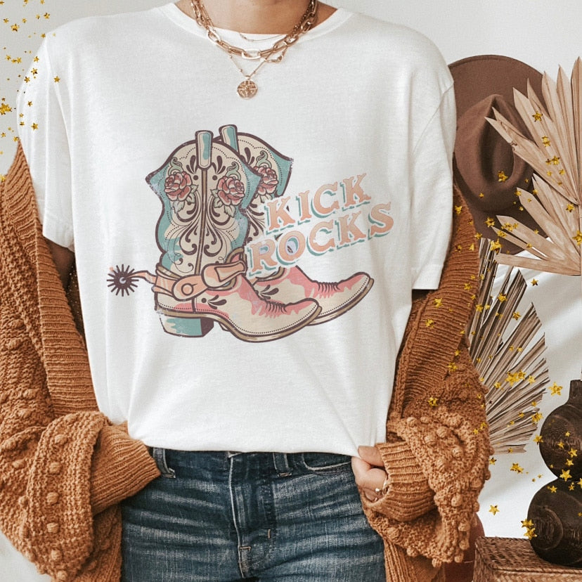 Vintage Western Denim Cartoon Graphic Top - SIze Small