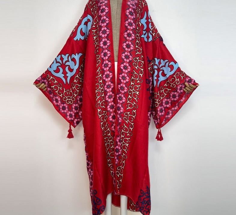 Sexy Summer Boho Cotton Kimono Kaftan Long Sleeve Cover Up Cardigan