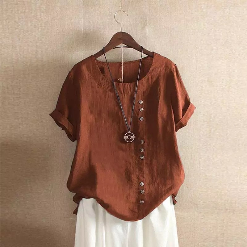 Summer Cotton Linen Femme Vetement Tshirt - size XXL