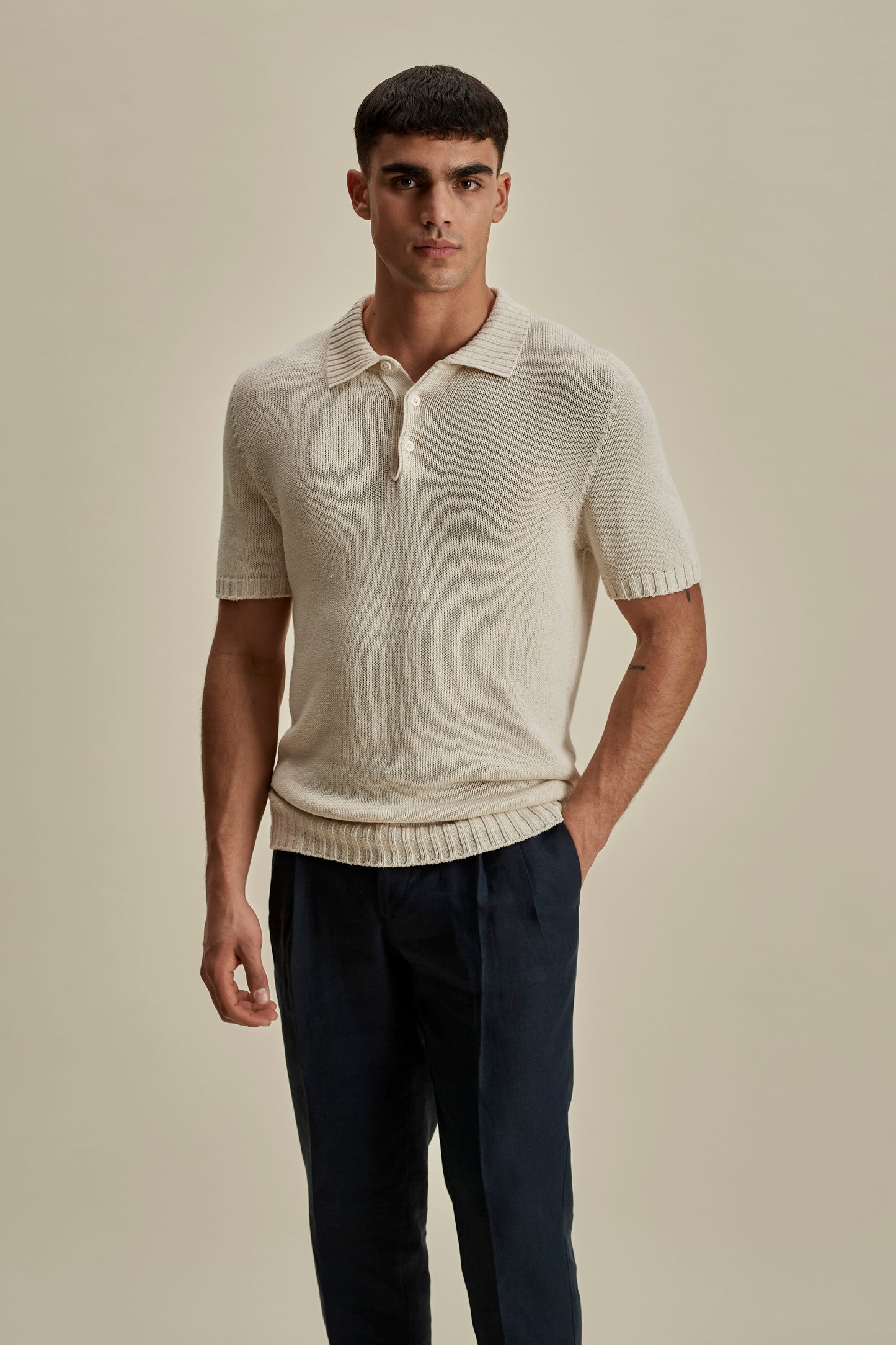 Bourette Silk Wide Gauge Cable Polo Shirt