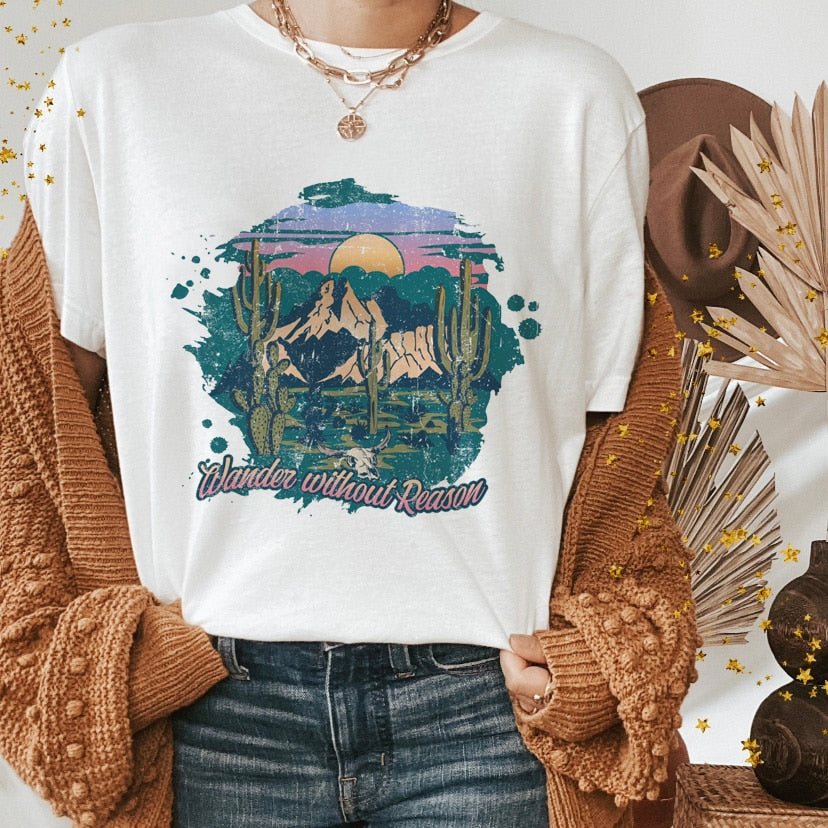 Vintage Western Denim Cartoon Graphic Top - Size Medium