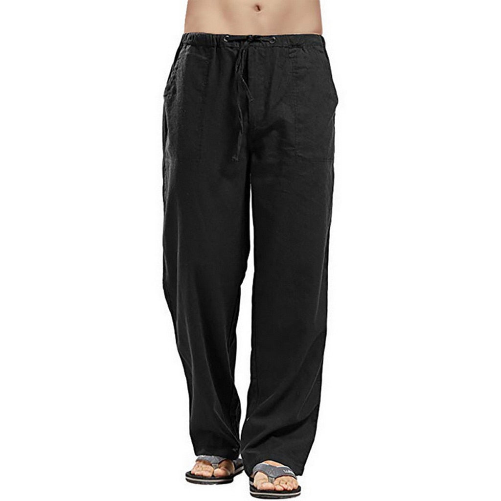 Casual Elastic Waist Linen Hip-Hop Trouser Pants - Size 4XL