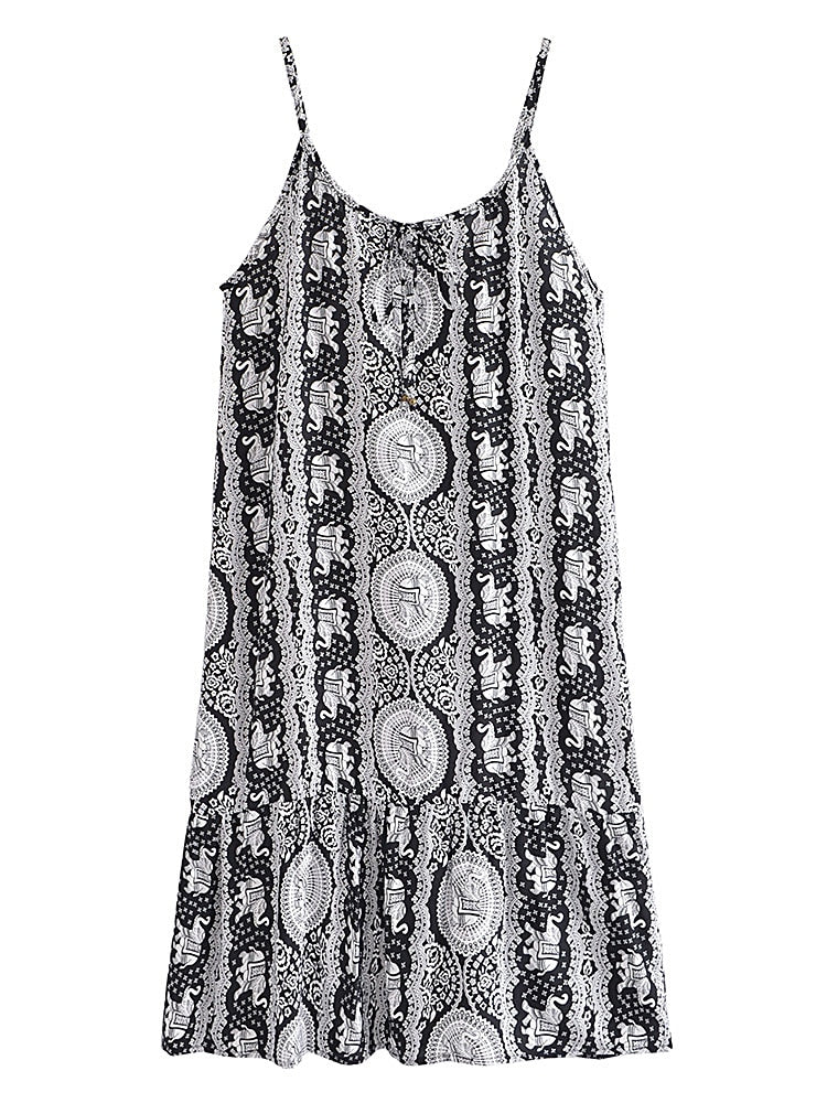 Summer Black Floral Boho Sleeveless Midi Dress