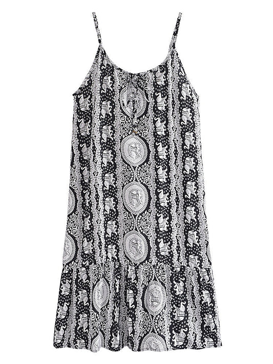 Summer Black Floral Boho Sleeveless Midi Dress