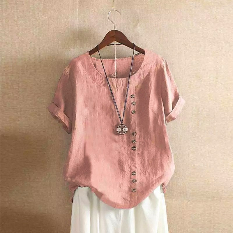 Summer Cotton Linen Femme Vetement Tshirt - size XXL