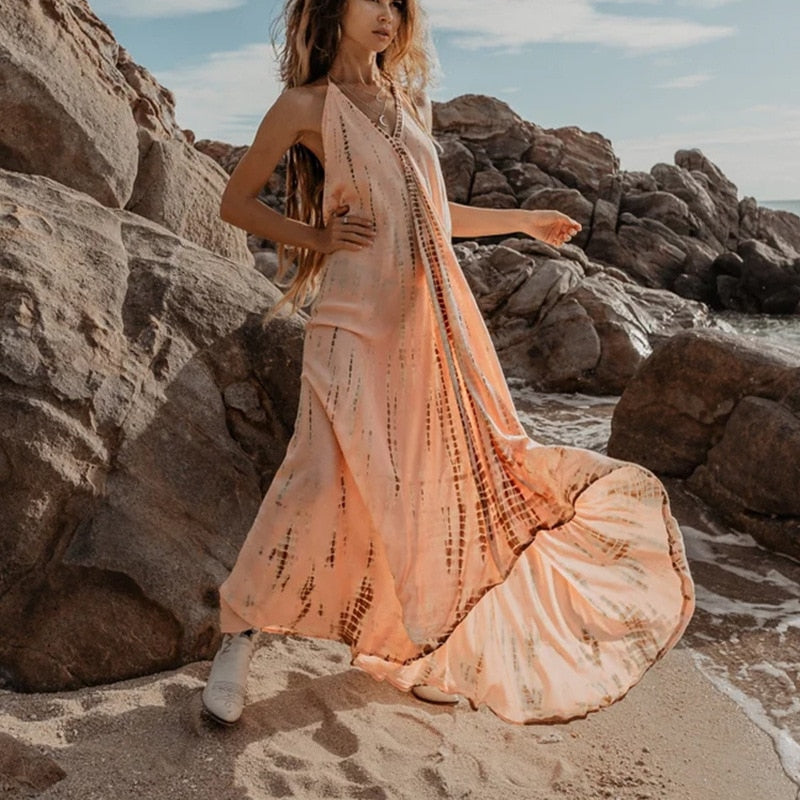 Boho Hand Tie Dye Kaftan Maxi Dress/Beach Cover Up