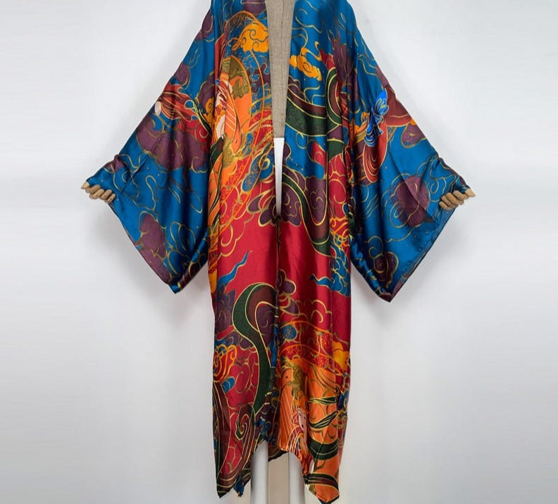 Boho Colorful Stitch Kimono Kaftan Cardigan