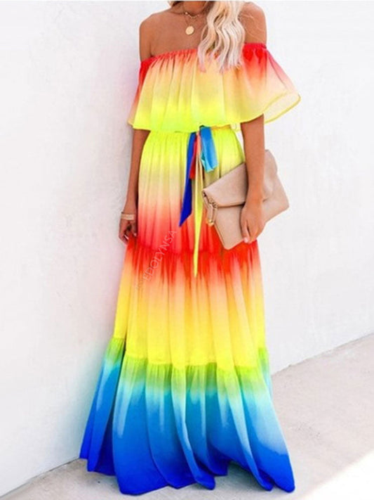 Off Shoulder Belted Maxi Dress