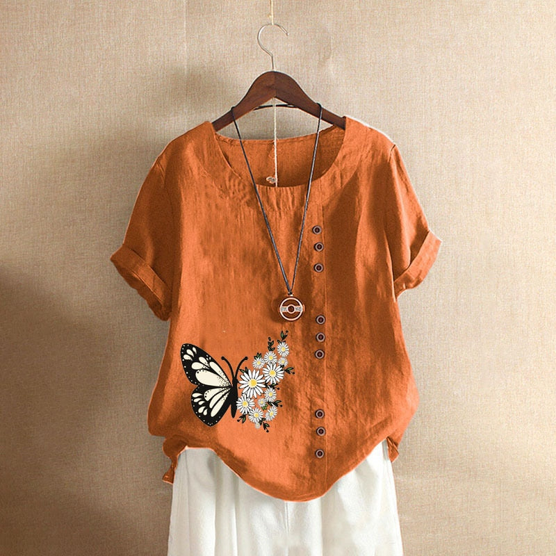 Summer Cotton Linen Femme Vetement Tshirt - size XXL