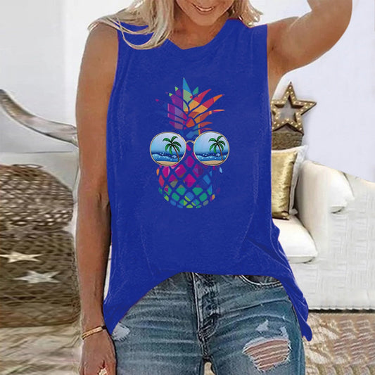Funny Pineapple Print Sleeveless Casual Loose Tshirt
