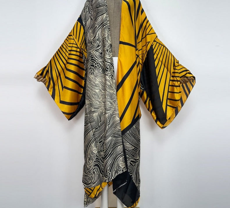 Boho Colorful Stitch Kimono Kaftan Cardigan