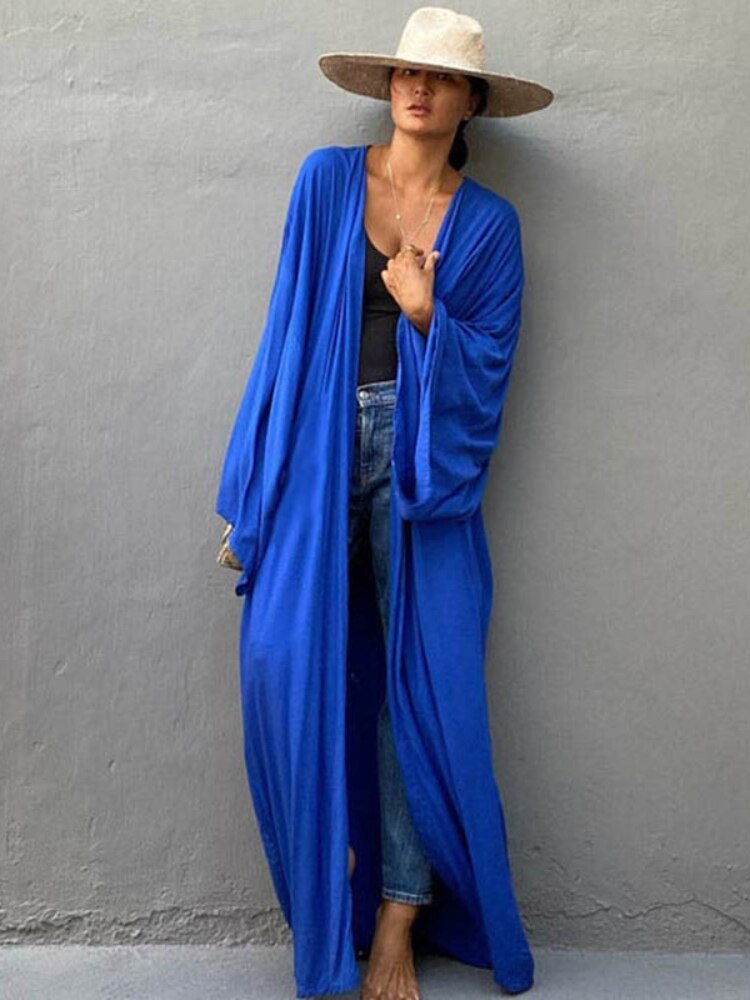 Solid Self Belted Wrap Kimono Cover Up Robe Dress