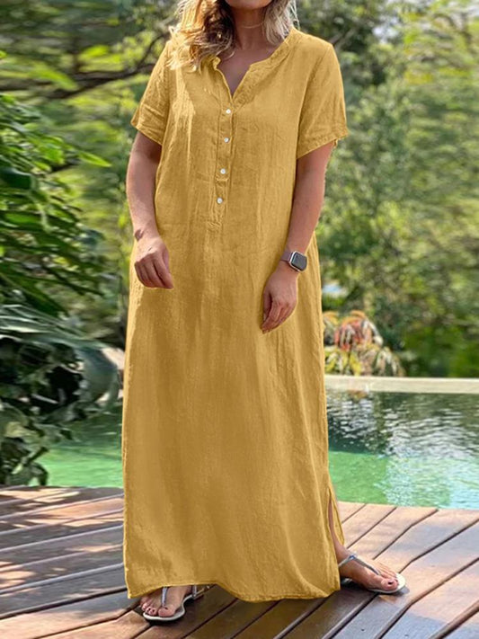 Vintage Solid Cotton Kaftan Short Sleeve Sundress