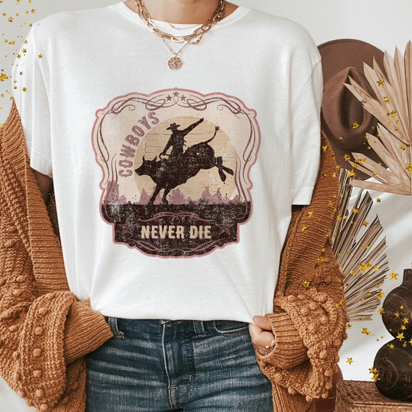 Vintage Western Denim Cartoon Graphic Top - SIze Small