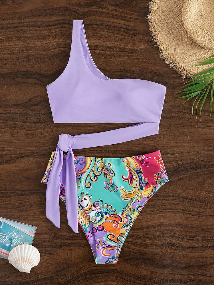 Single Shoulder High Cut Bikini Set