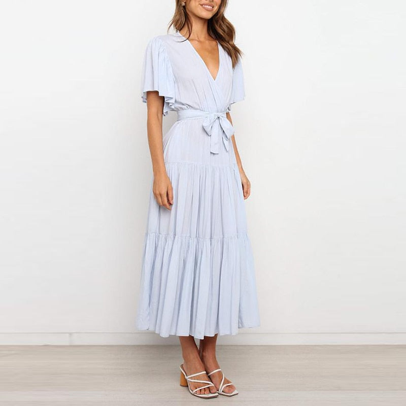 Summer Lace-up Ruffled High Waist Bohemia Dress