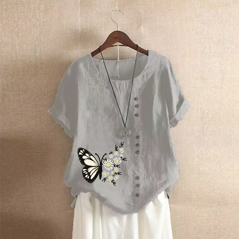 Summer Cotton Linen Femme Vetement Tshirt - size XXL