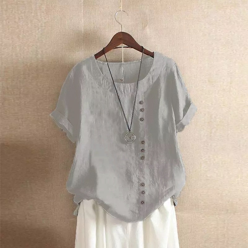 Summer Cotton Linen Femme Vetement Tshirt - size XXL