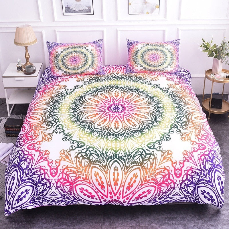 Mandala Abstract Flower Bohemian Quilt Bedding Set - size 200x200cm 3pcs