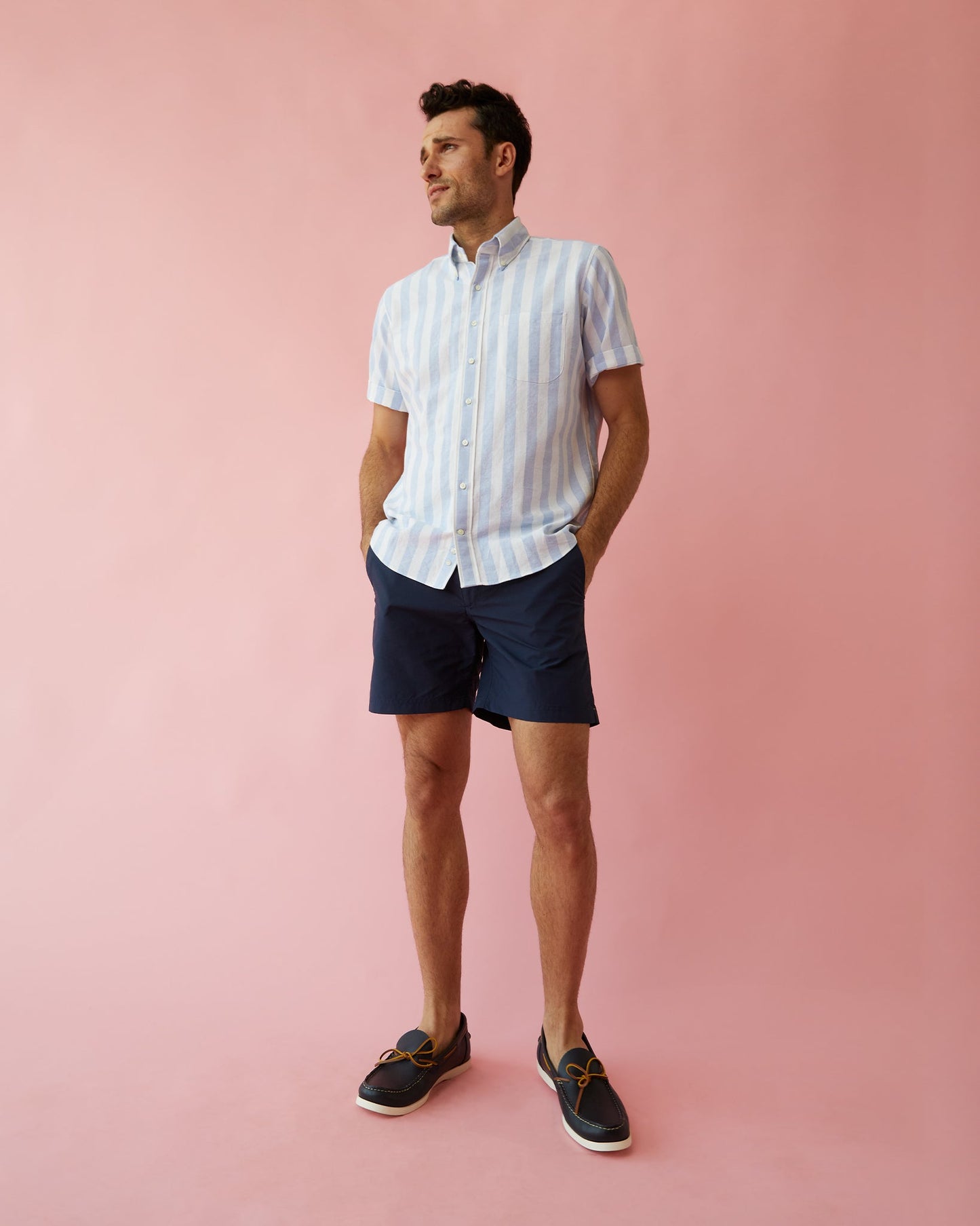 Zip-Front Standard Swim Short in Navy Nylon