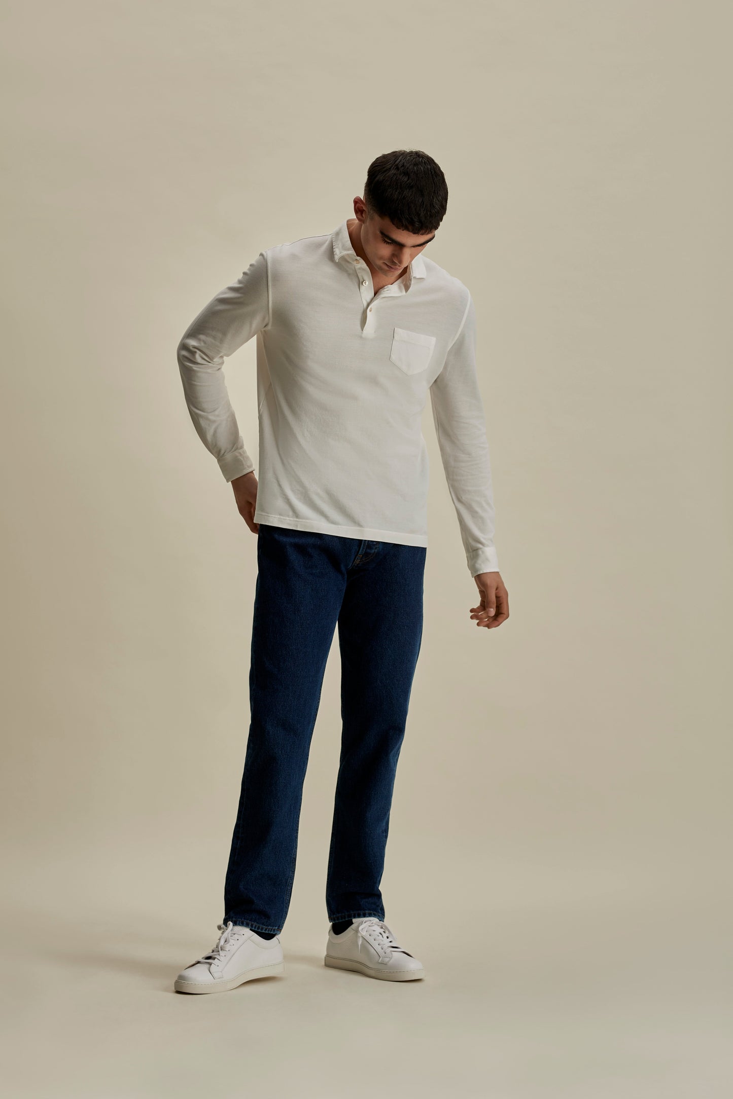 Cotton Pique Long Sleeve Polo Shirt