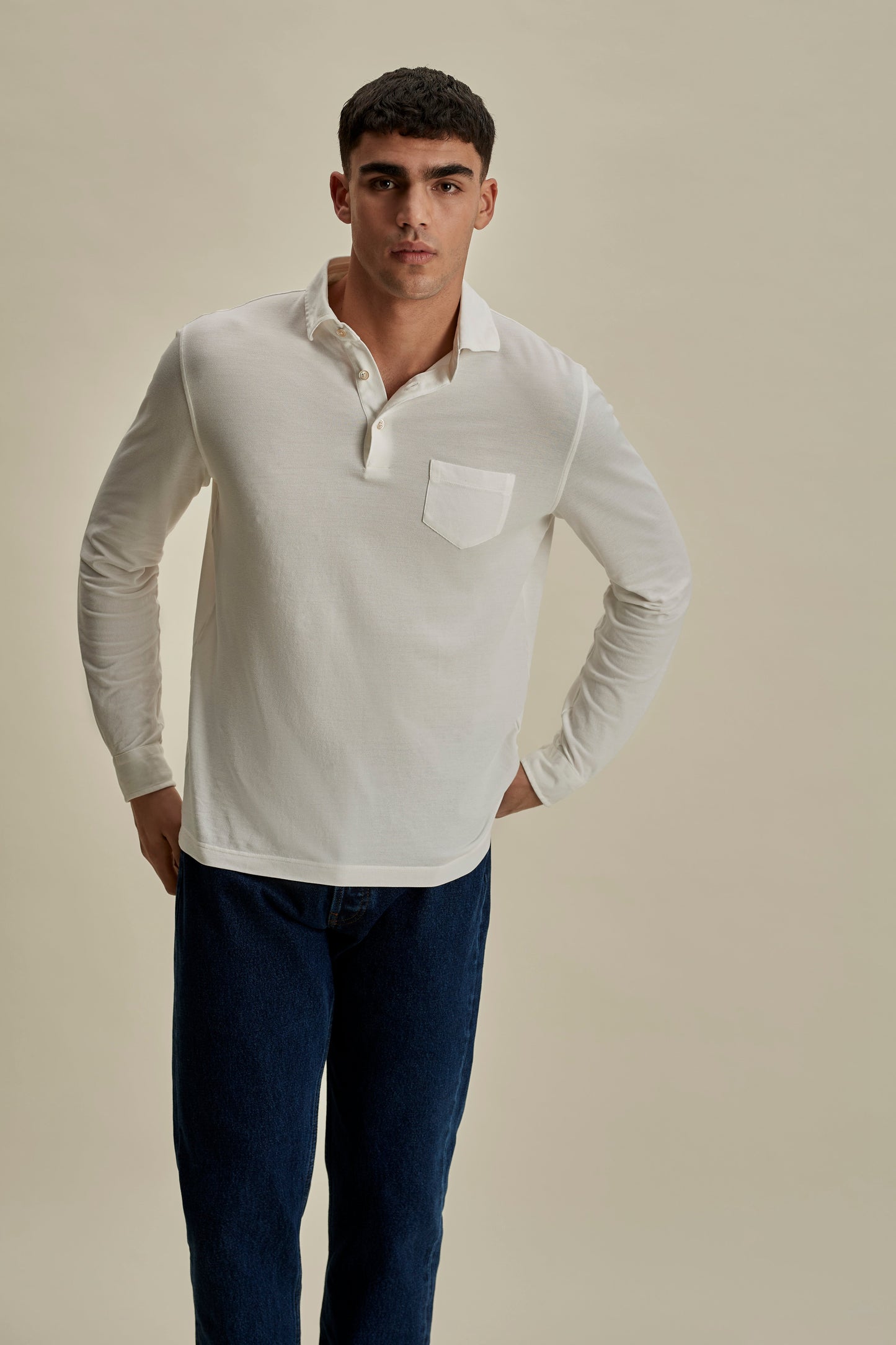 Cotton Pique Long Sleeve Polo Shirt