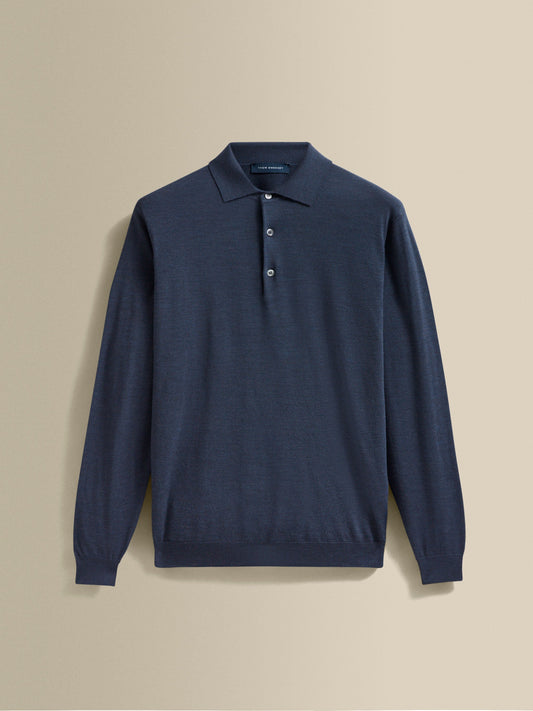 Merino Wool Fine Gauge Long Sleeve Polo Shirt