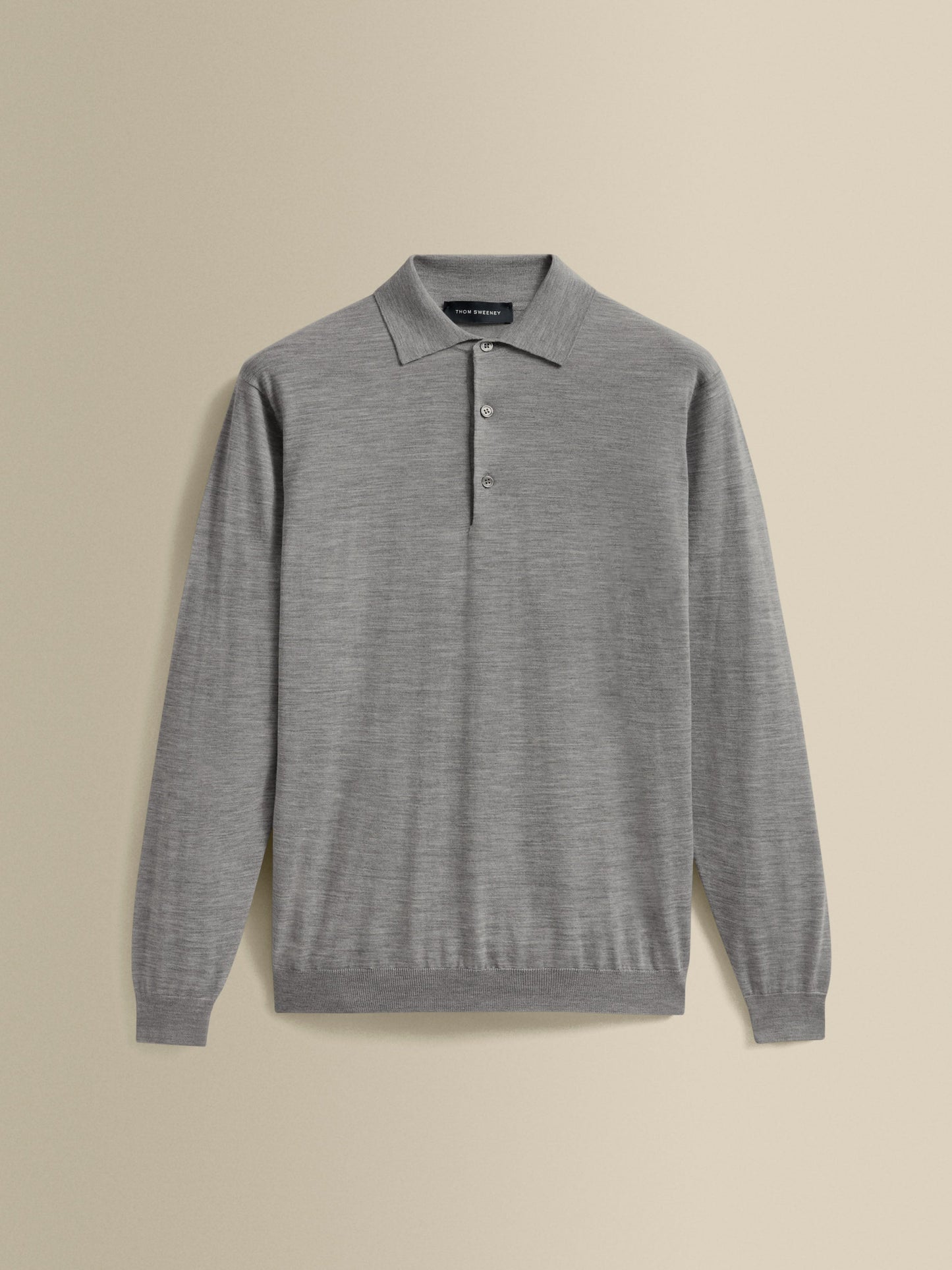 Merino Wool Fine Gauge Long Sleeve Polo Shirt