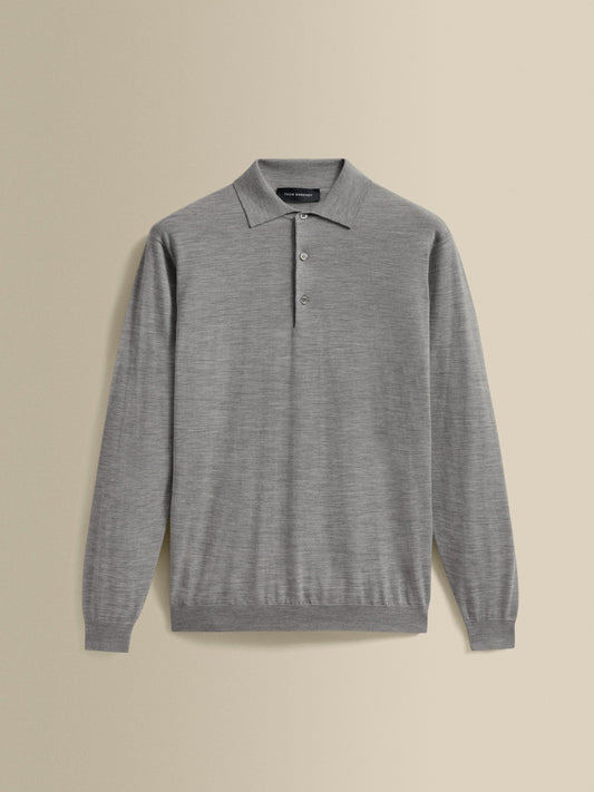 Merino Wool Fine Gauge Long Sleeve Polo Shirt