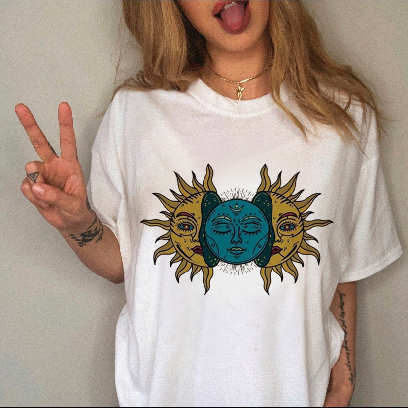 90s Harajuku Witch Summer Short Sleeve Graphic T-shirt - Size Medium
