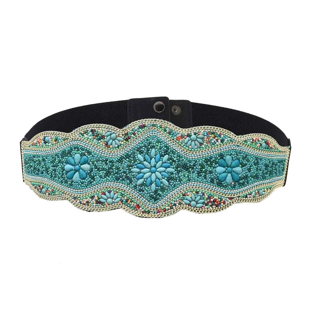 Tribal Boho Colorful Resin Beads Stone Wide Belt
