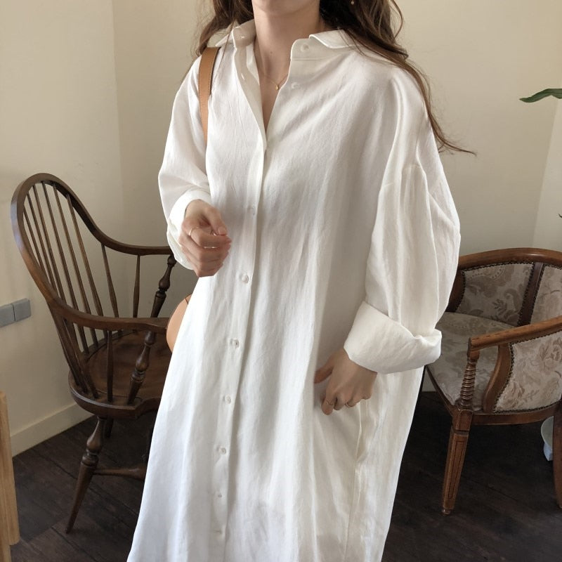 Vintage Cotton Oversized Turn-down Collar Evening Dress