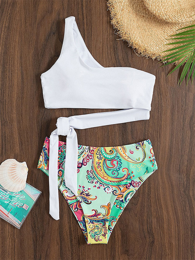 Single Shoulder High Cut Bikini Set
