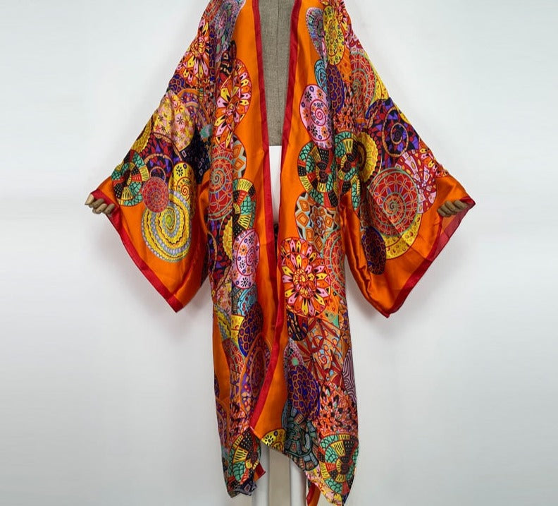 Boho Colorful Stitch Kimono Kaftan Cardigan