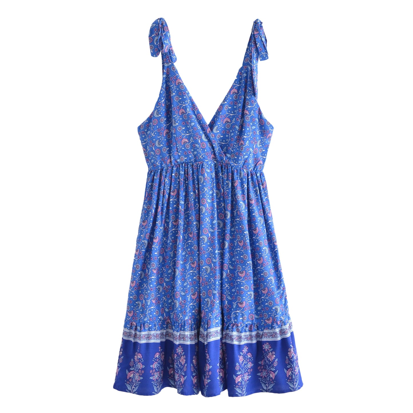 Boho Floral Print Deep V-neck Sleeveless Mini Dress