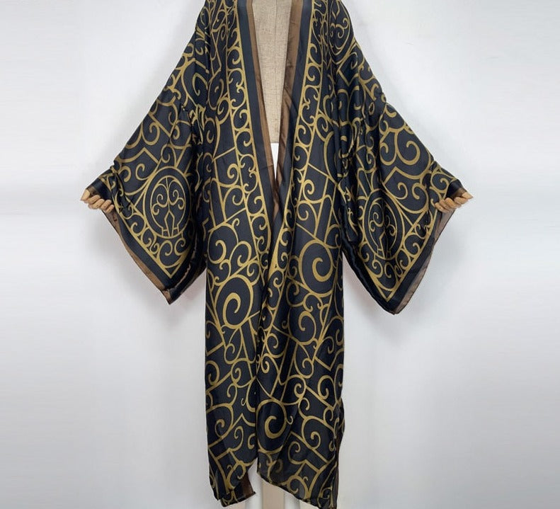 Boho Colorful Stitch Kimono Kaftan Cardigan