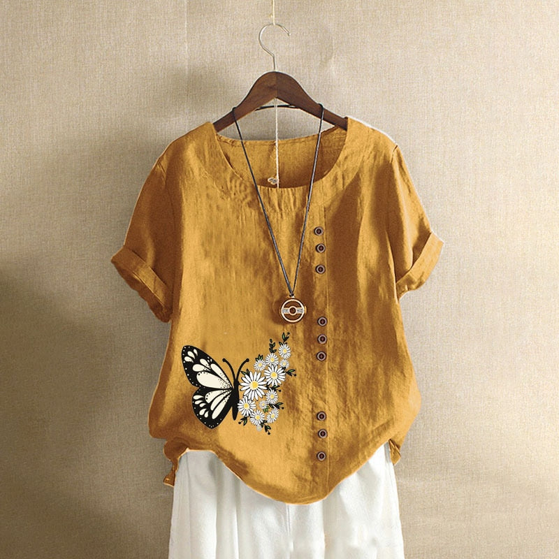 Summer Cotton Linen Femme Vetement Tshirt - size XXL