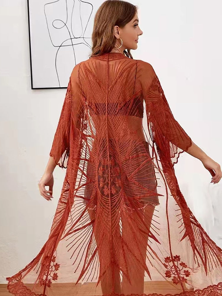 Summer Sexy Slim Hollow Lace Beach Cover Up