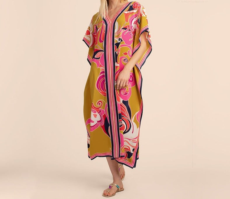 Bohemian Printed Kaftan Tunic Half Sleeve Maxi Dress
