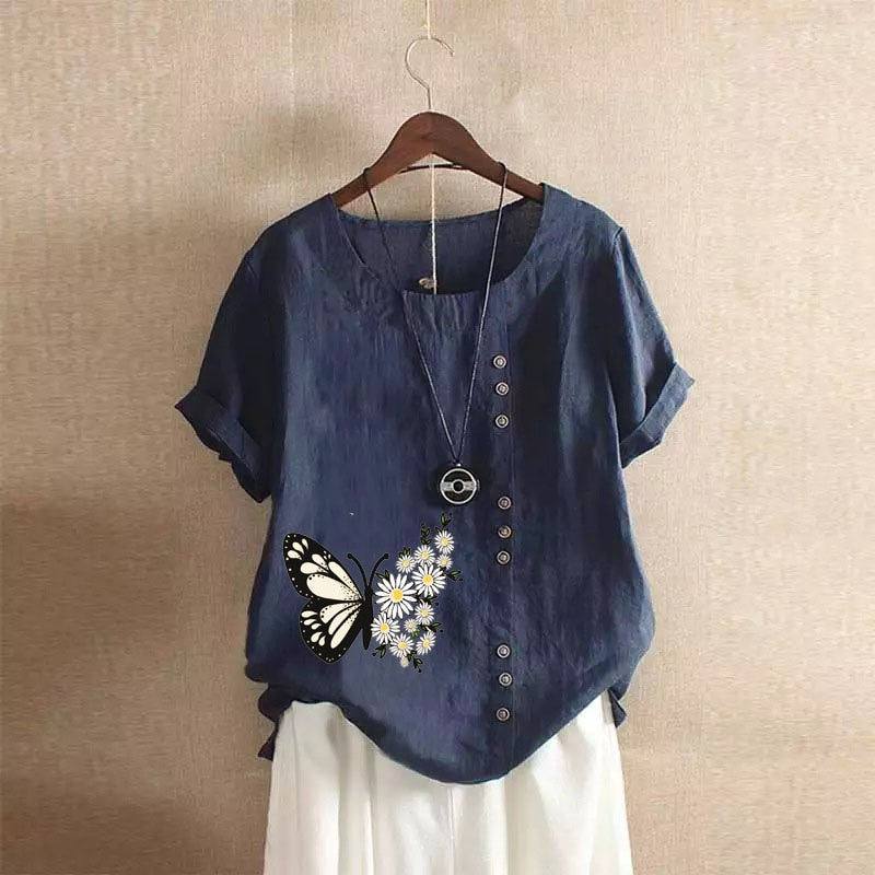 Summer Cotton Linen Femme Vetement Tshirt - size small