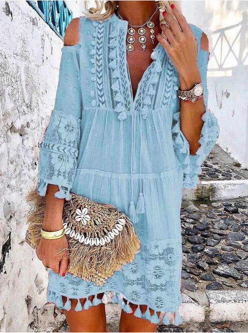 Seven Sleeve Loose Fit Tassel Boho Dress