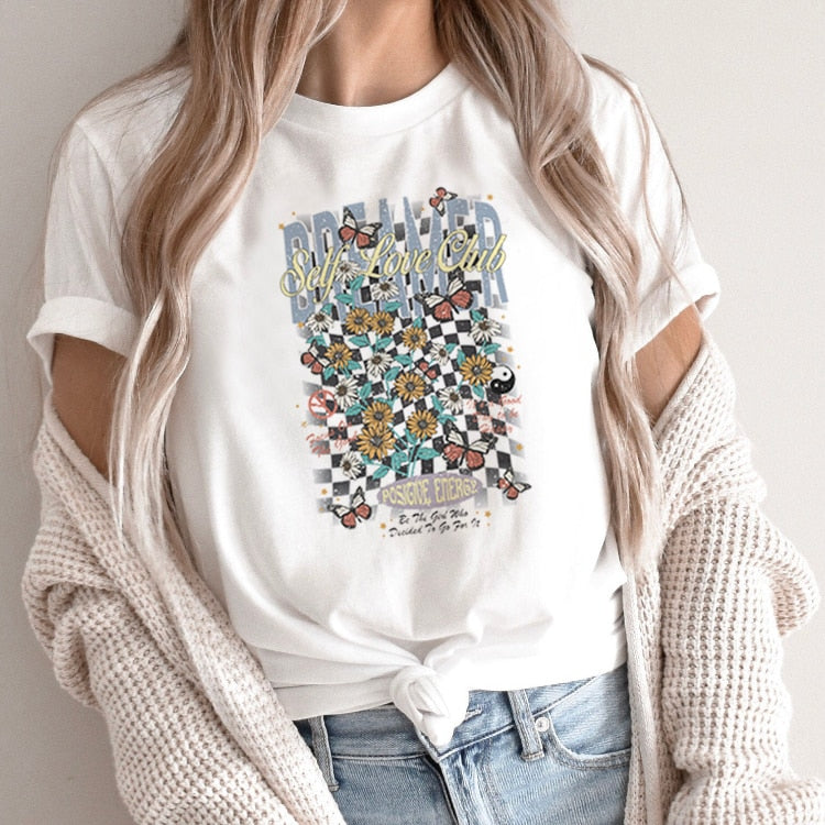 Casual Short Sleeve O Neck Graphic T-shirt - size Small