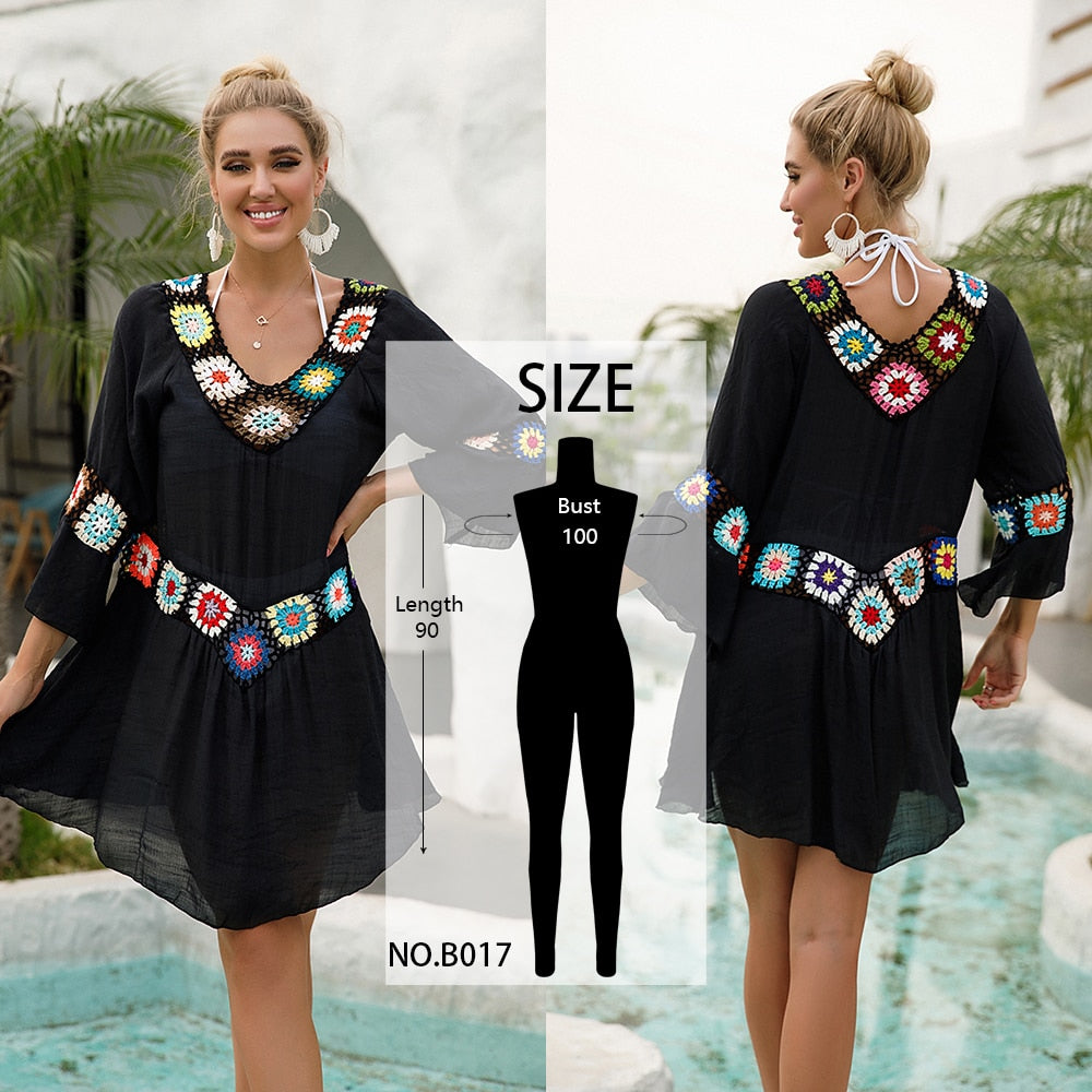 Summer Crochet Tunic Knitted Cover Up Long Cover-Up