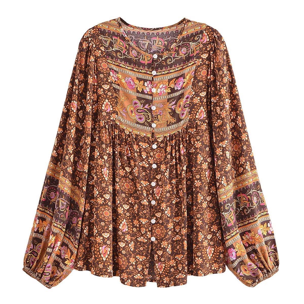 Women Green Long Sleeve Bohemian Blouse