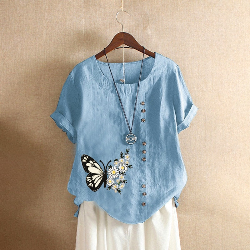 Summer Cotton Linen Femme Vetement Tshirt - size XXL