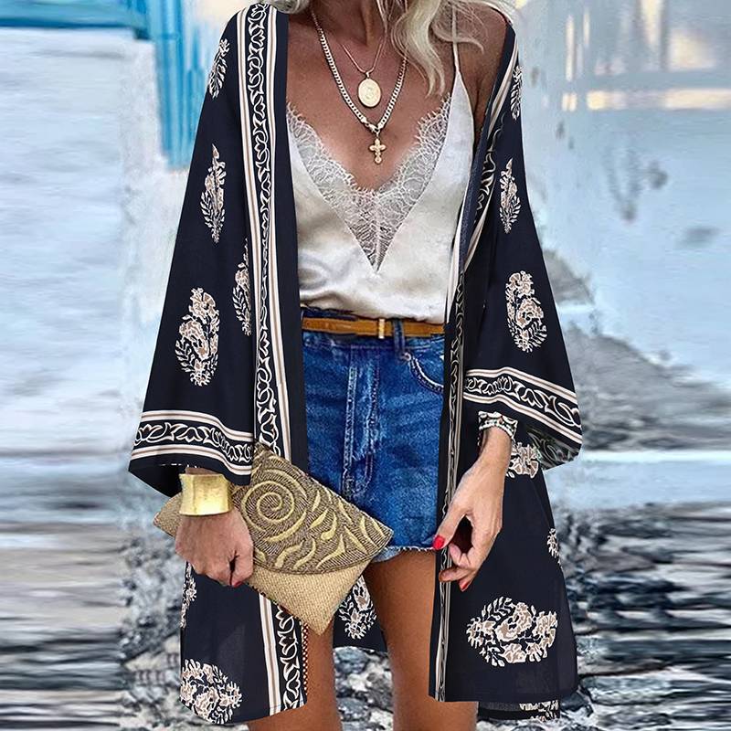 Vintage Floral Long Sleeve Loose Kimono