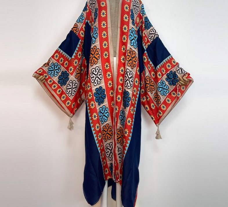 Sexy Summer Boho Cotton Kimono Kaftan Long Sleeve Cover Up Cardigan