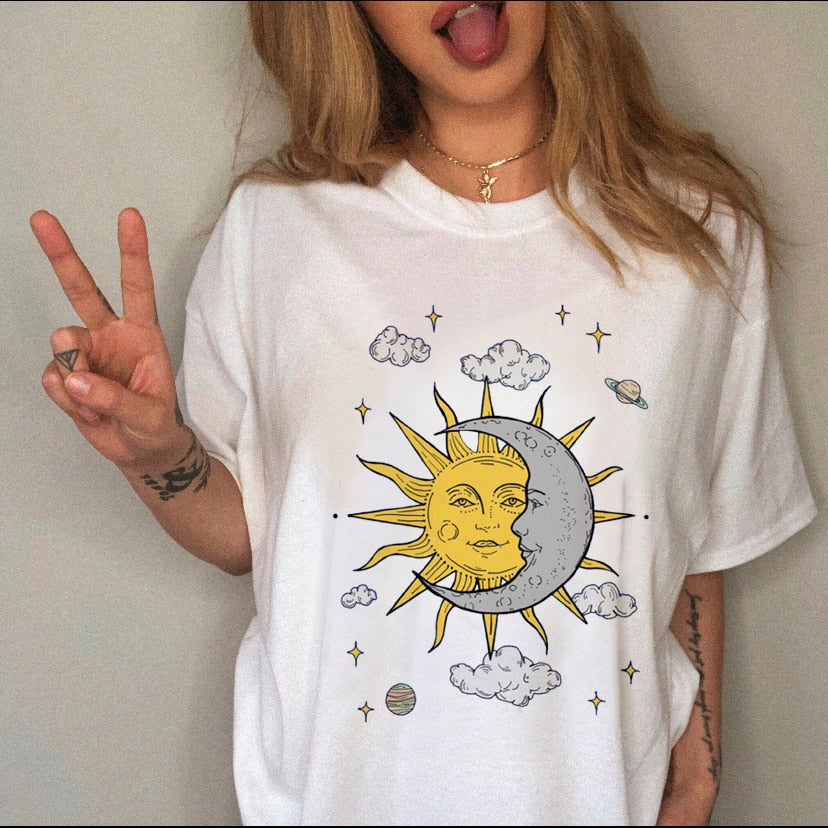90s Harajuku Witch Summer Short Sleeve Graphic T-shirt - Size Medium