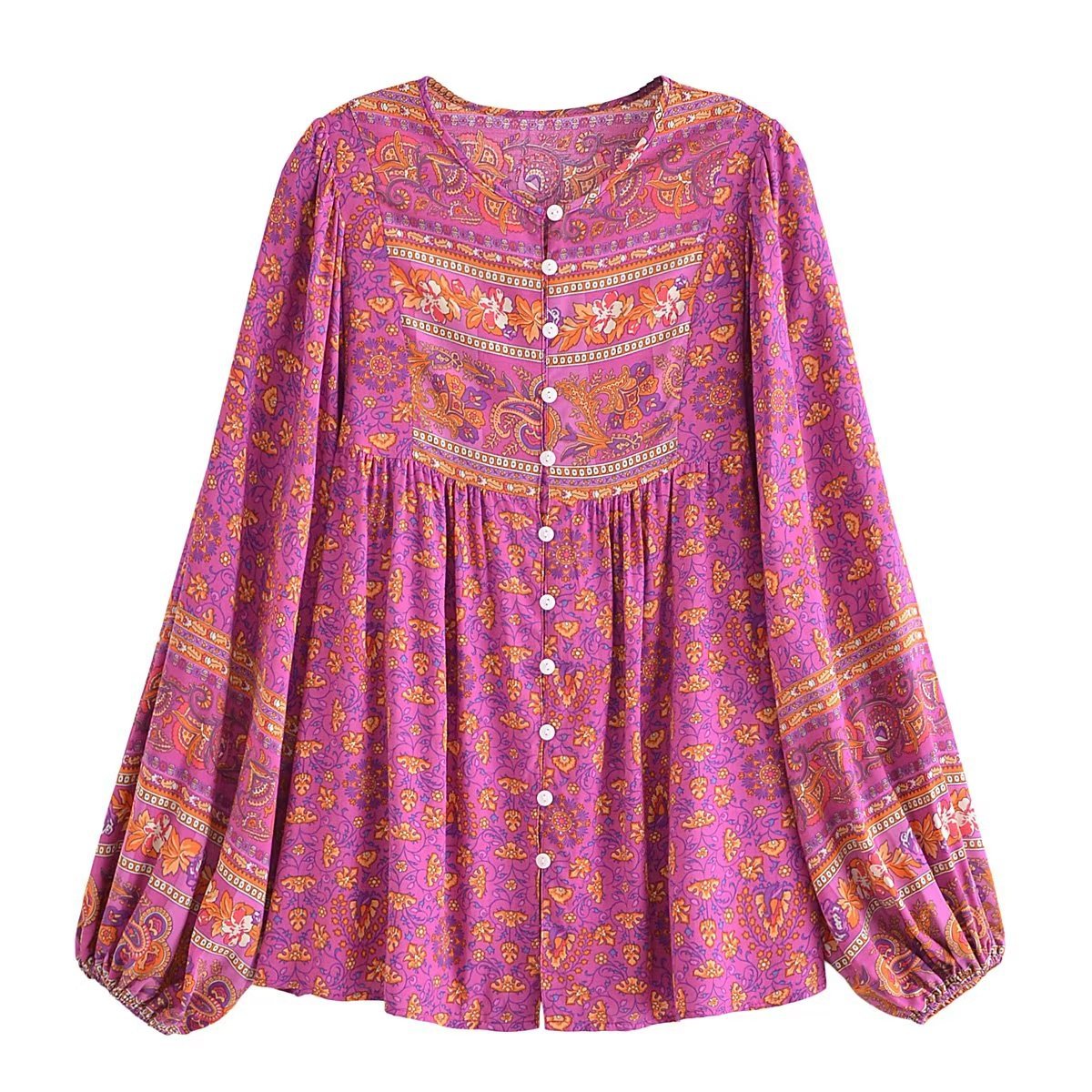 Women Green Long Sleeve Bohemian Blouse