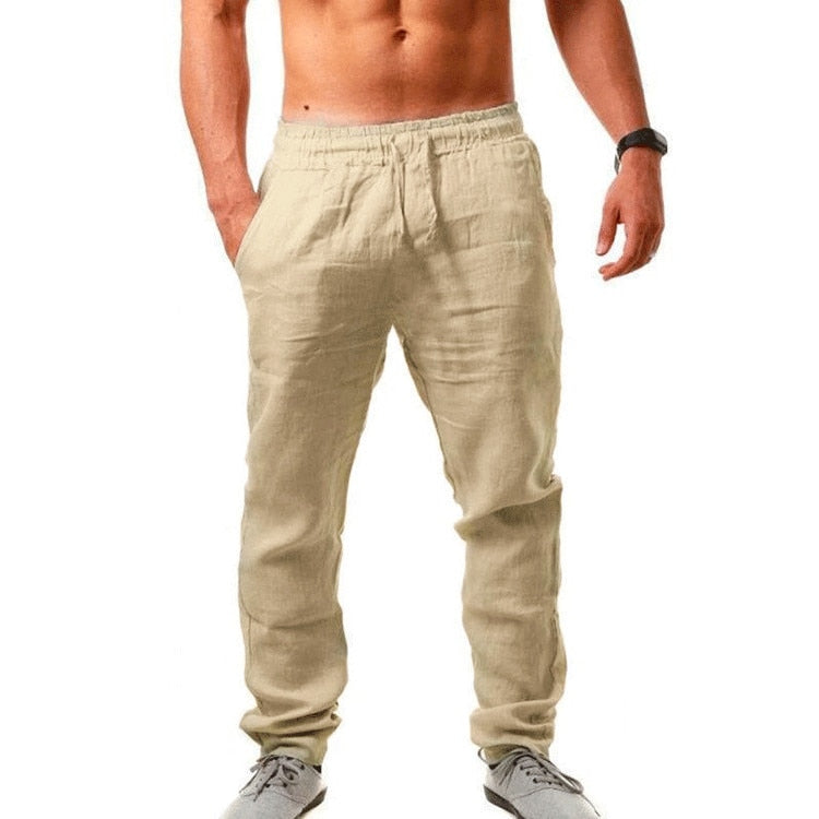 Casual Elastic Waist Linen Hip-Hop Trouser Pants - Size 4XL